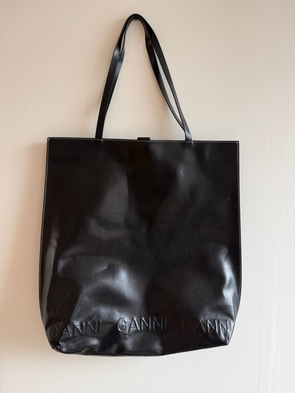 Ganni Black Embossed Leather Shoulder Tote (BIG)